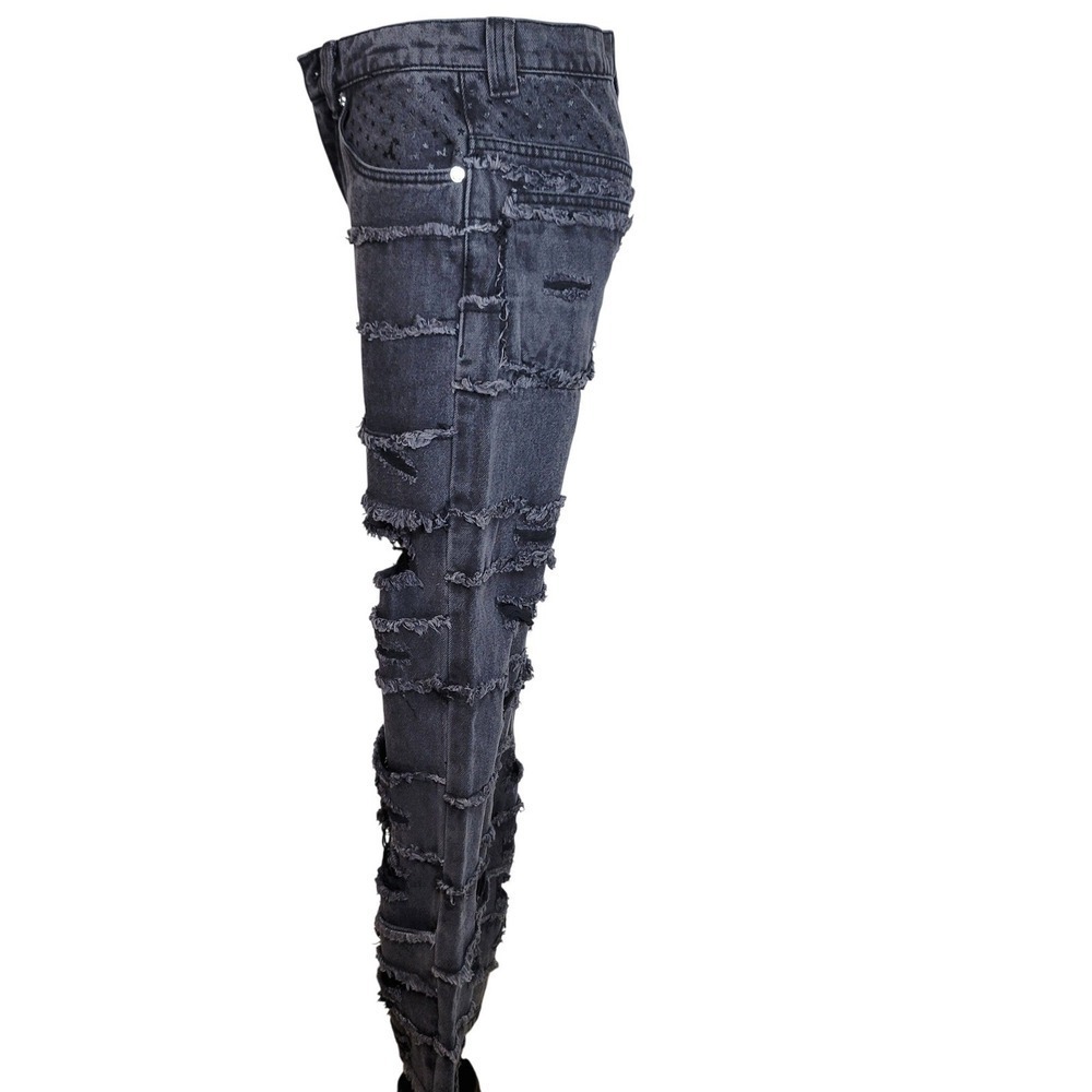Racer Worldwide Distressed Grunge Mid Rise Jeans Washed Flag Jeans 26 Y2K Baggy - Picture 7 of 11